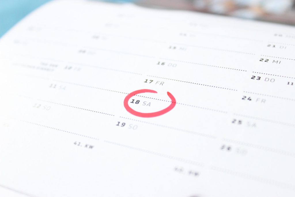 calendar with one day circled in red ink